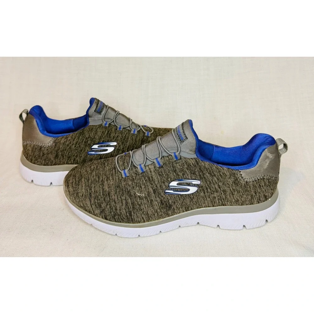 Skechers Summits Wide Fit Womens Charcoal Grey Blue Memory Foam Slip On Sneakers